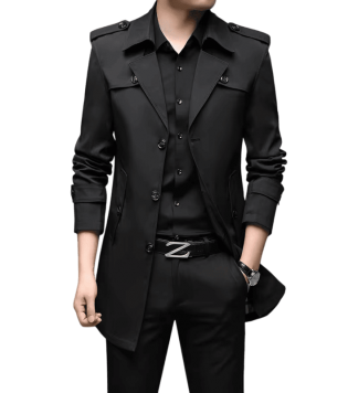 جاكيت طويل رجالي جوخ أنيق | معطف رجالي شتوي فاخر واقٍ من المطر