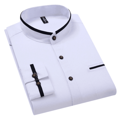 قمصان رجالي طويلة الأكمام أوفر سايز – قميص تصميم كوري عصري بطوق واقف وجيب أنيق