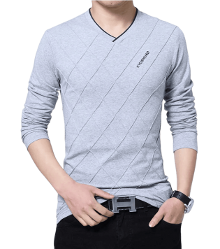 تيشيرت بولو رجالي طويل الأكمام برقبة V – تي شيرت كاجوال للياقة والموضة، ملابس أنيقة