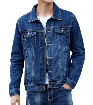قميص جينز رجالي – سترة دنيم عصرية ربيع وخريف بأكمام طويلة بلون سادة